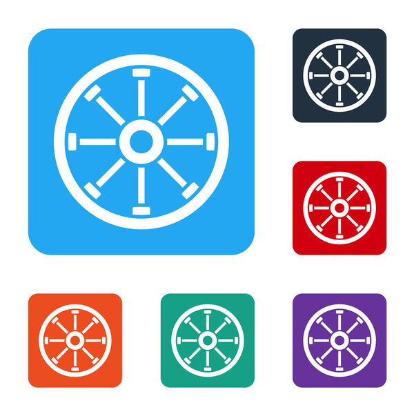 White Old wooden wheel icon isolated on white background. Set icons in color square buttons. Vector.