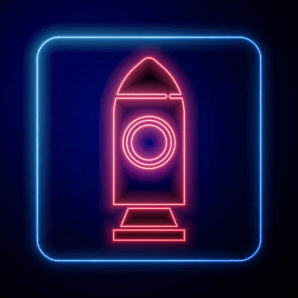 Parlayan Neon Roket Ikonu Mavi Arka Planda Izole Edildi Uzay — Stok Vektör