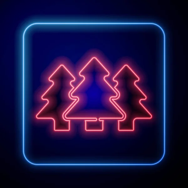 Świecące Neony Ikona Drzew Izolowane Niebieskim Tle Symbol Lasu Wektor — Wektor stockowy