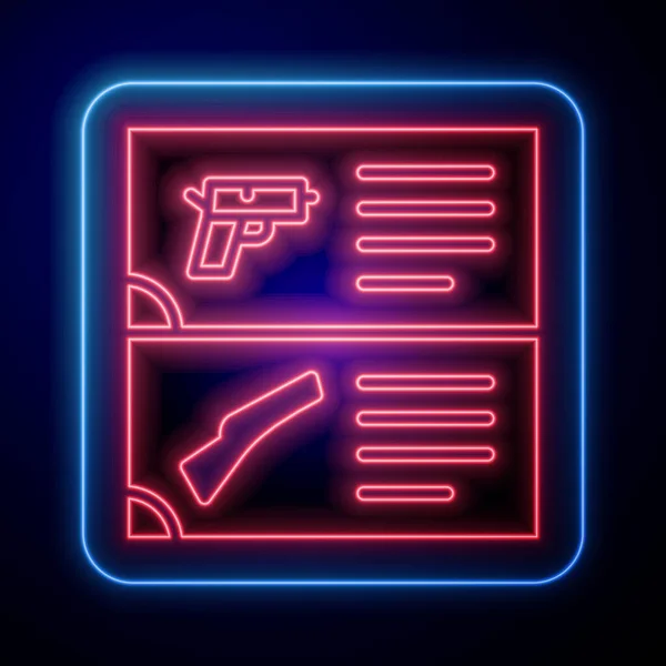 Glödande Neon Vapen Katalog Ikon Isolerad Blå Bakgrund Polis Eller — Stock vektor