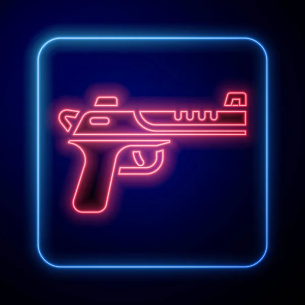 Icono Brillante Pistola Neón Desert Eagle Aislado Sobre Fondo Azul — Vector de stock