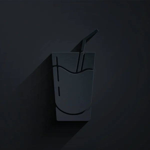 Papier Gesneden Cocktail Alcohol Drankje Pictogram Geïsoleerd Zwarte Achtergrond Papierkunst — Stockvector