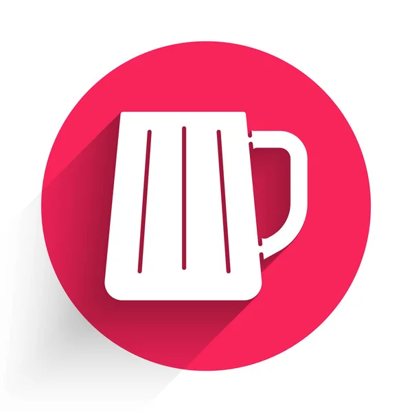 Icono Taza Cerveza Madera Blanca Aislado Con Sombra Larga Botón — Vector de stock