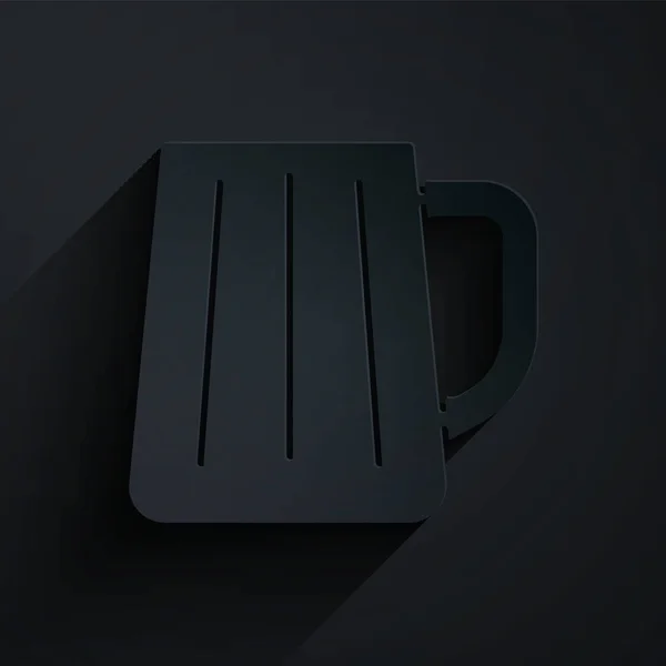 Corte Papel Icono Taza Cerveza Madera Aislado Sobre Fondo Negro — Vector de stock