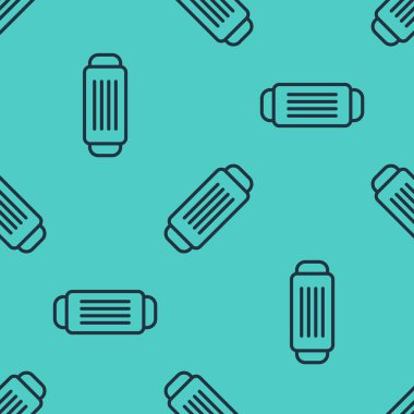 Siyah çizgi tıbbi koruyucu maske ikonu yeşil arka planda izole edilmiş pürüzsüz desen. Vektör.