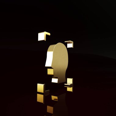 Kahverengi arkaplanda Altın Yüz tanımlama simgesi izole edildi. Yüz tanımlama simgesi. Yüz tanıma. Siber güvenlik kavramı. Minimalizm kavramı. 3d illüstrasyon 3B canlandırma.