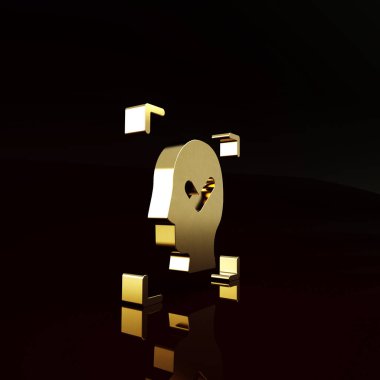 Kahverengi arkaplanda işaretleme simgesi olan altın yüz tanıma. Yüz tanımlama simgesi. Yüz tanıma. Siber güvenlik kavramı. Minimalizm kavramı. 3d illüstrasyon 3B canlandırma.