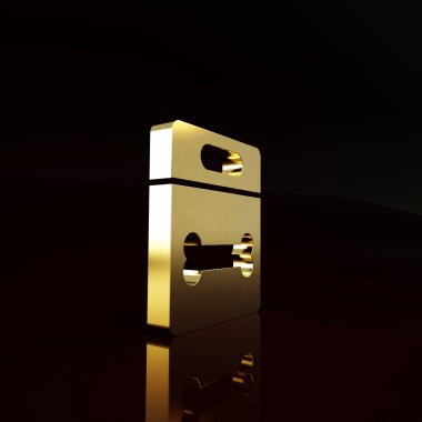 Kahverengi arka planda izole edilmiş altın köpek kemiği ikonu. Besin sembolü. Minimalizm kavramı. 3d illüstrasyon 3B canlandırma.