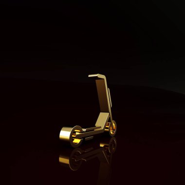 Altın Scooter teslimat simgesi kahverengi arka planda izole edildi. Teslimat hizmeti konsepti. Minimalizm kavramı. 3d illüstrasyon 3B canlandırma.
