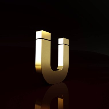 Kahverengi arkaplanda altın mıknatıs simgesi izole edildi. At nalı mıknatısı, manyetizma, manyetizma, çekim. Minimalizm kavramı. 3d illüstrasyon 3B canlandırma.