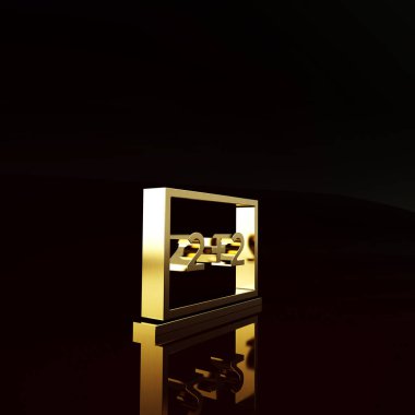 Kahverengi arka planda izole edilmiş altın renkli karton simgesi. Okul karatahtası. Minimalizm kavramı. 3d illüstrasyon 3B canlandırma.