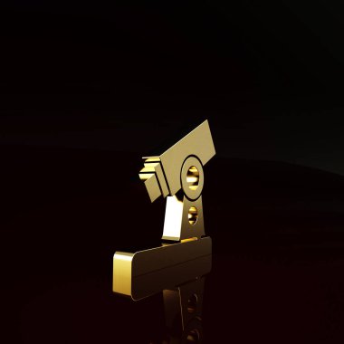 Kahverengi arka planda izole edilmiş altın mikroskop simgesi. Kimya, ilaç aleti, mikrobiyoloji büyütme aracı. Minimalizm kavramı. 3d illüstrasyon 3B canlandırma.
