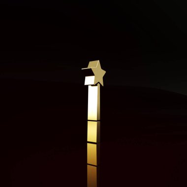 Altın Sihirli değnek simgesi kahverengi arka planda izole edildi. Yıldız şeklinde sihirli aksesuar. Sihirli güç. Minimalizm kavramı. 3d illüstrasyon 3B canlandırma.