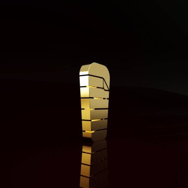 Altın uyku tulumu simgesi kahverengi arkaplanda izole edilmiş. Minimalizm kavramı. 3d illüstrasyon 3B canlandırma.