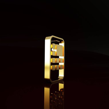 Altın Mobil Uygulamalar simgesi kahverengi arkaplanda izole edildi. Ekran simgeli akıllı telefon, uygulamalar. Cep telefonu ekranı görünüyor. Minimalizm kavramı. 3d illüstrasyon 3B canlandırma.