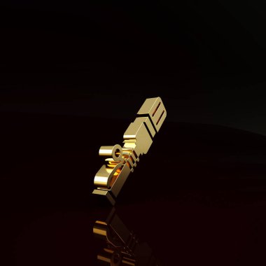 Altın rengi RKG 3 tanksavar el bombası ikonu kahverengi arka planda izole edildi. Minimalizm kavramı. 3d illüstrasyon 3B canlandırma.