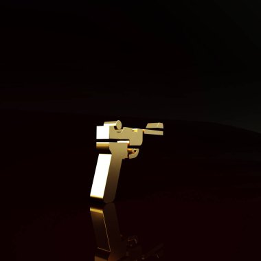 Kahverengi arkaplanda Altın Mauser silah simgesi izole edildi. Mauser C96 yarı otomatik bir tabanca. Minimalizm kavramı. 3d illüstrasyon 3B canlandırma.