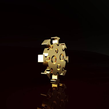 Kahverengi arka planda izole edilmiş altın virüs simgesi. Corona virüsü 2019-nCoV. Bakteri ve mikroplar, hücre kanseri, mikrop, mantar. Minimalizm kavramı. 3d illüstrasyon 3B canlandırma.