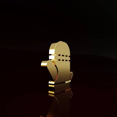 Altın fırın eldiveni simgesi kahverengi arkaplanda izole edilmiş. Mutfak tutacağı işareti. Yemek eldiveni. Minimalizm kavramı. 3d illüstrasyon 3B canlandırma.