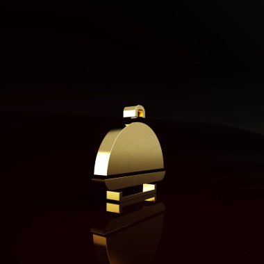 Kahverengi arka planda izole edilmiş bir tepsi yiyecek ikonu ile kaplanmış. Tepsi ve kapak işareti. Kapaklı bir restoran saati. Minimalizm kavramı. 3d illüstrasyon 3B canlandırma.