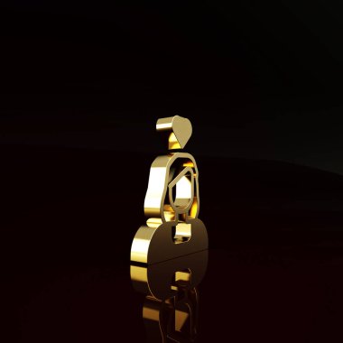 Kahverengi arka planda izole edilmiş altın romantik kız ikonu. Sevgililer Günün kutlu olsun. Minimalizm kavramı. 3d illüstrasyon 3B canlandırma.