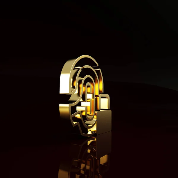 Kahverengi Arka Planda Kilit Simgesi Olan Altın Parmak Izi Kimlik — Stok fotoğraf