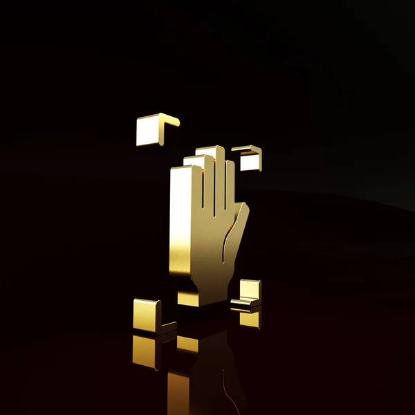 Gold Palm print recognition icon isolated on brown background. Biometric hand scan. Fingerprint identification. System recognition and verification. Minimalism concept. 3d illustration 3D render.
