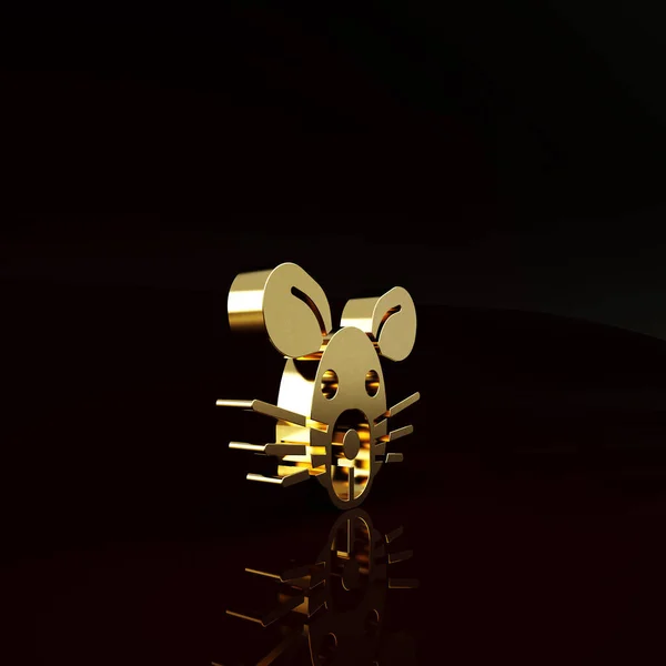 Gold Rat head icon isolated on brown background. Mouse sign. Animal symbol. Minimalism concept. 3d illustration 3D render.