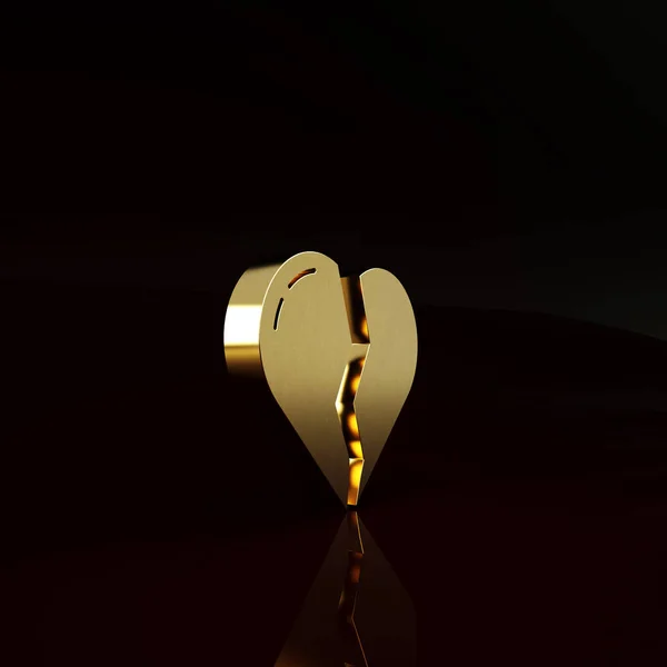 Corazón Roto Oro Icono Divorcio Aislado Sobre Fondo Marrón Símbolo — Foto de Stock