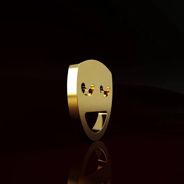 Gold Comedy Maske Symbol Isoliert Auf Braunem Hintergrund Minimalismus Konzept — Stockfoto