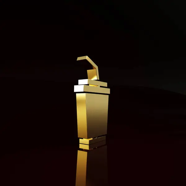 金色纸杯 酒草和水图标隔离在褐色背景 苏打水 新鲜冷饮的象征 最低纲领的概念 3D渲染3D插图 — 图库照片