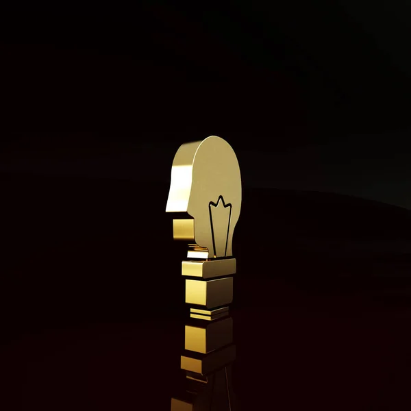 アイコンの概念が茶色の背景に隔離された金の電球 エネルギーとアイデアのシンボル インスピレーションの概念 最小限の概念 3Dイラスト3Dレンダリング — ストック写真