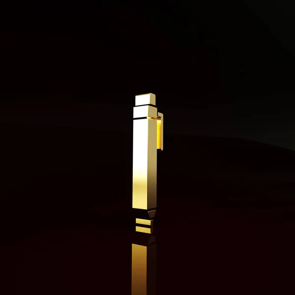 Icona Gold Pen Isolata Sfondo Marrone Concetto Minimalista Illustrazione Rendering — Foto Stock