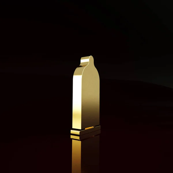 Gold Preservativo Sicuro Icona Del Sesso Isolato Sfondo Marrone Simbolo — Foto Stock