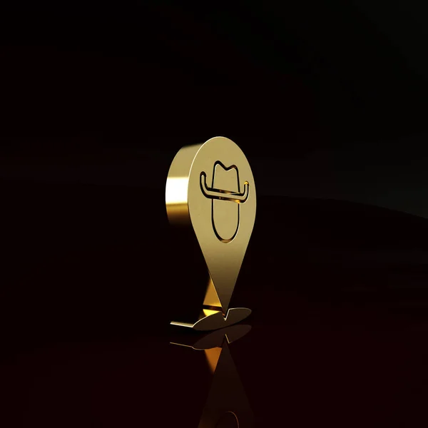 ゴールドロケーションカウボーイのアイコンは茶色の背景に隔離されています 最小限の概念 3Dイラスト3Dレンダリング — ストック写真
