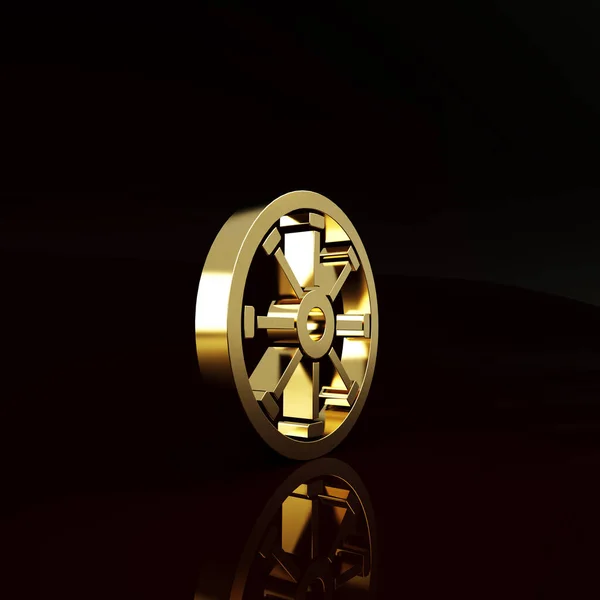 Gold Altes Hölzernes Radsymbol Isoliert Auf Braunem Hintergrund Minimalismus Konzept — Stockfoto