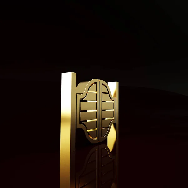 Gold Old western swinging saloon door icon isolated on brown background. Minimalism concept. 3d illustration 3D render.