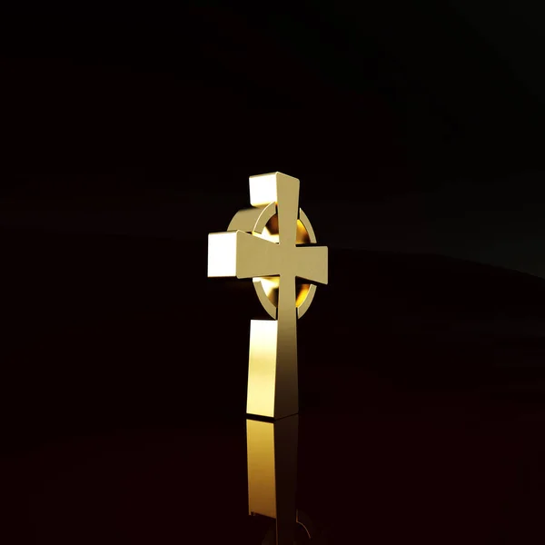 Gold Tombstone Cross Icon Isolated Brown Background Grave Icon Minimalism — Stock Photo, Image