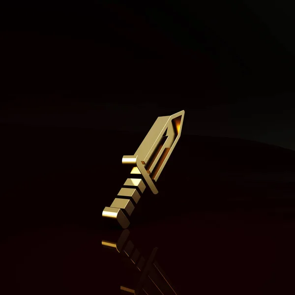 Ícone Espada Ouro Isolado Fundo Marrom Arma Medieval Conceito Minimalismo — Fotografia de Stock