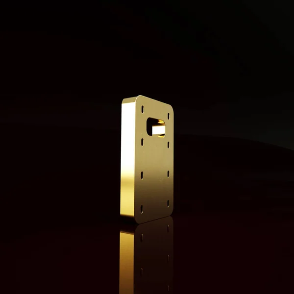 茶色の背景に隔離された金の軍事攻撃シールドアイコン 最小限の概念 3Dイラスト3Dレンダリング — ストック写真