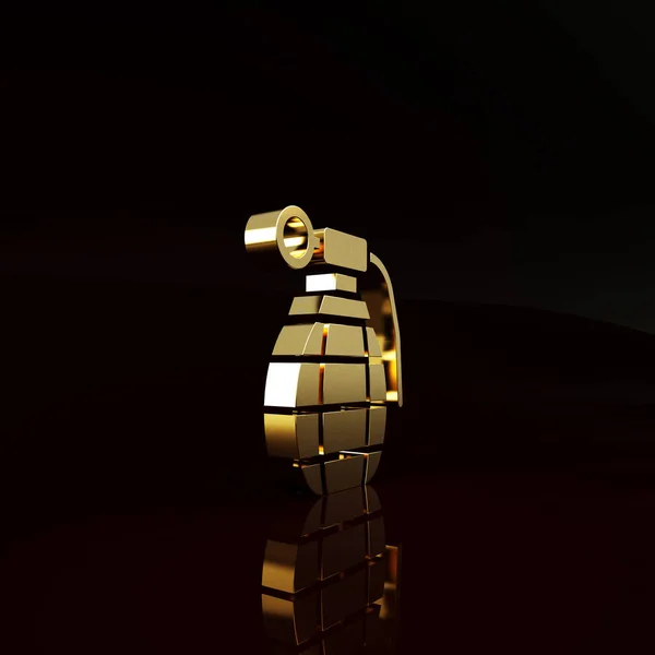 Goldene Handgranate Ikone Isoliert Auf Braunem Hintergrund Bombenexplosion Minimalismus Konzept — Stockfoto