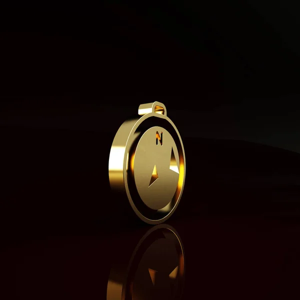 Ikona Gold Compass Izolovaná Hnědém Pozadí Windrose Navigační Symbol Znamení — Stock fotografie