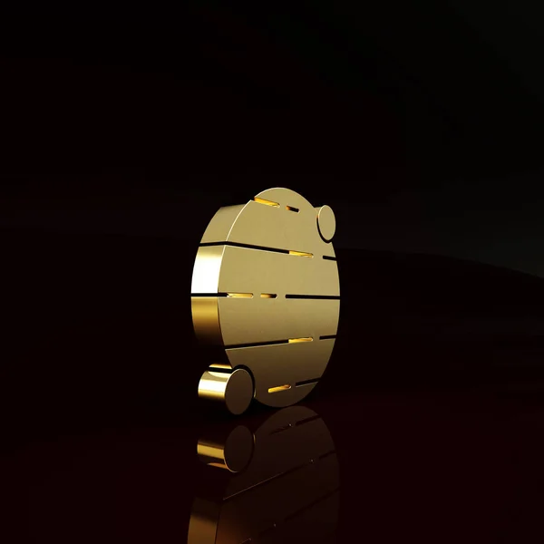 褐色の背景に隔離された黄金の惑星のアイコン 最小限の概念 3Dイラスト3Dレンダリング — ストック写真