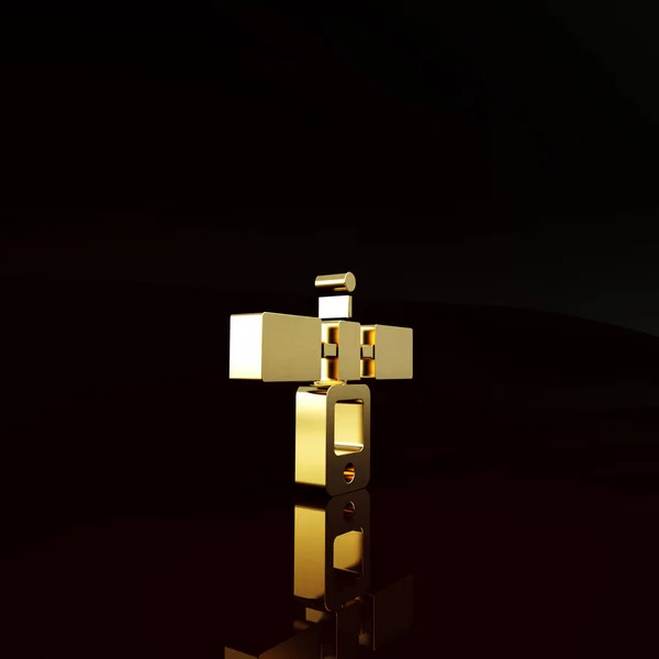 Gold Satellite Symbol Isoliert Auf Braunem Hintergrund Minimalismus Konzept Illustration — Stockfoto