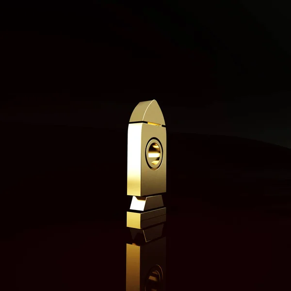 Значок Корабля Золотая Ракета Изолирован Коричневом Фоне Космические Путешествия Концепция — стоковое фото