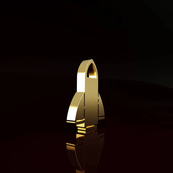 Gold Rocket Schiffsikone Isoliert Auf Braunem Hintergrund Raumfahrt Minimalismus Konzept — Stockfoto