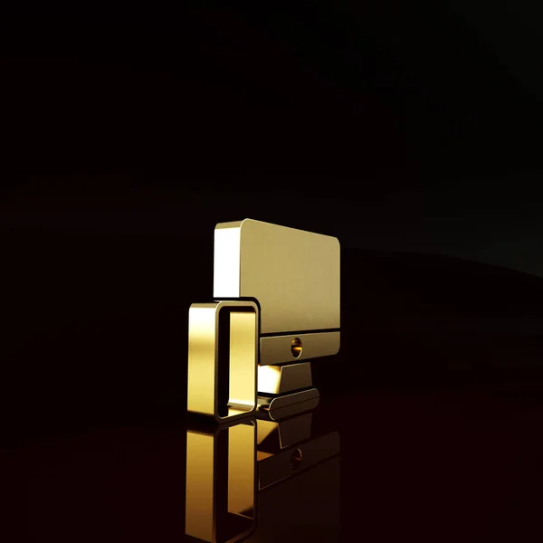 ゴールドコンピュータモニターと茶色の背景に隔離された携帯電話のアイコン インターネット マーケティングの収益 最小限の概念 3Dイラスト3Dレンダリング — ストック写真