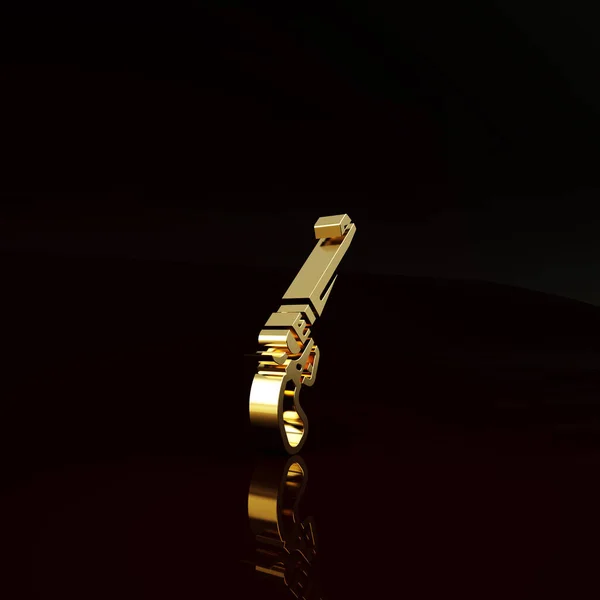Gold Revolver Pistole Symbol Isoliert Auf Braunem Hintergrund Minimalismus Konzept — Stockfoto