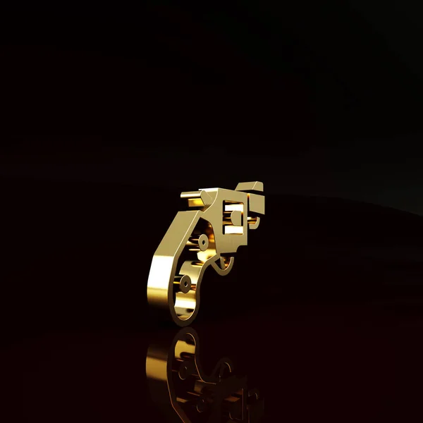Gold Small Gun Revolver Icon Isoliert Auf Braunem Hintergrund Taschenpistole — Stockfoto