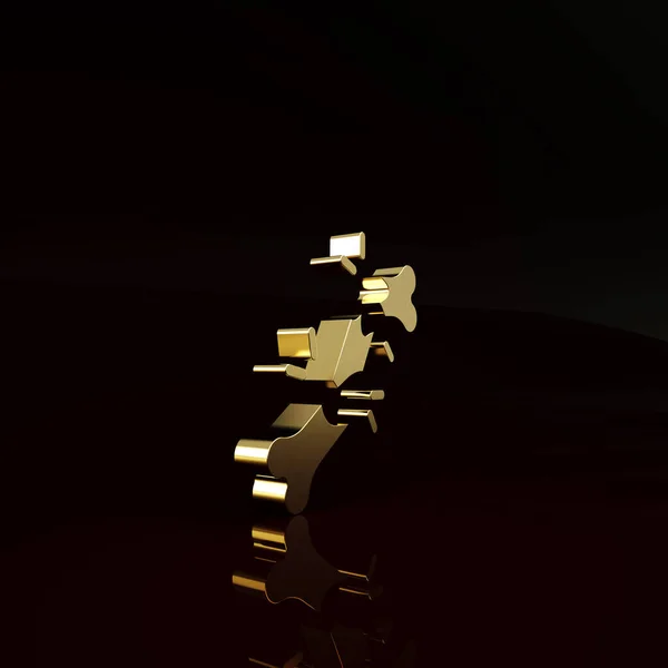 Icono Hueso Roto Gold Human Aislado Sobre Fondo Marrón Concepto — Foto de Stock